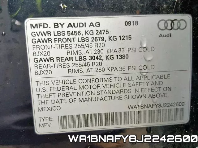WA1BNAFY8J2242600 фото 2