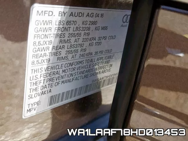 WA1LAAF78HD013453 фото 2