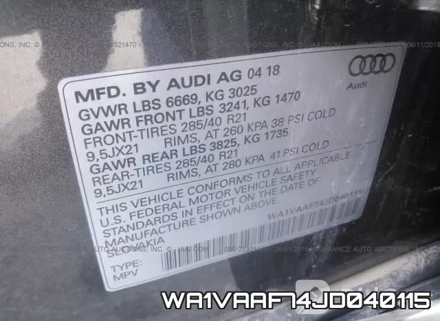 WA1VAAF74JD040115 фото 10