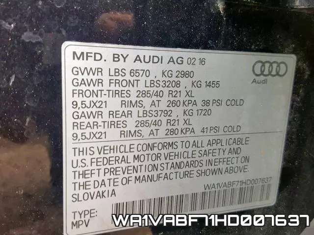 WA1VABF71HD007637 фото 2