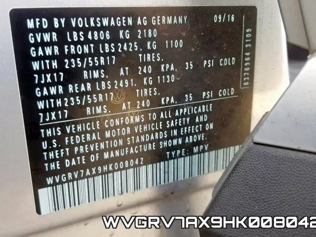 WVGRV7AX9HK008042 фото 2