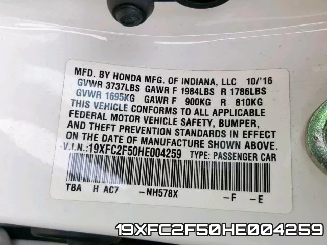 19XFC2F50HE004259 фото 2