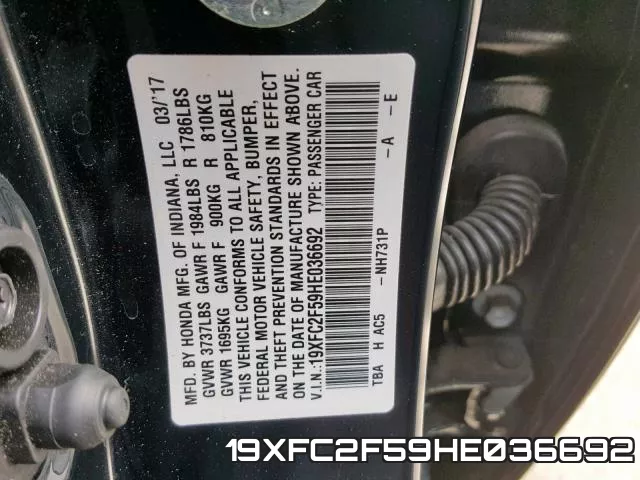 19XFC2F59HE036692 фото 2