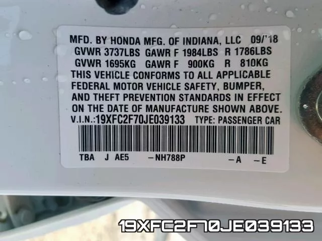 19XFC2F70JE039133 фото 2