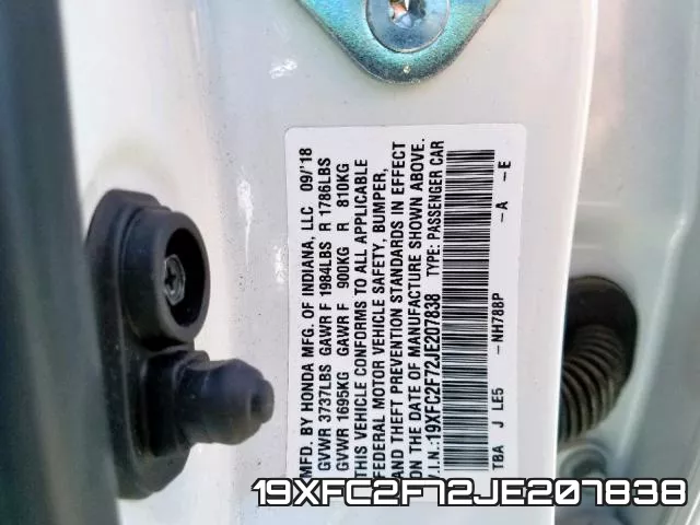 19XFC2F72JE207838 фото 2