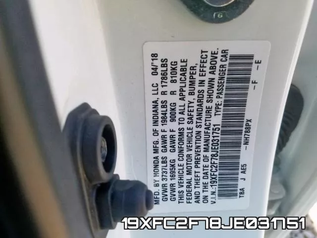 19XFC2F78JE031751 фото 2