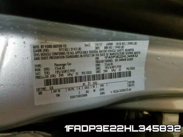 1FADP3E22HL345832 фото 2