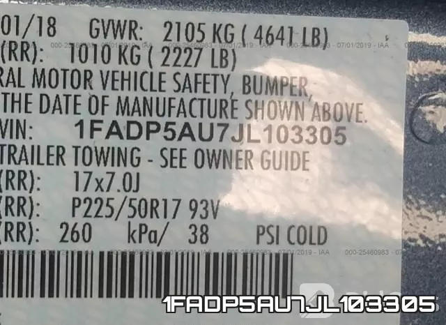 1FADP5AU7JL103305 фото 10