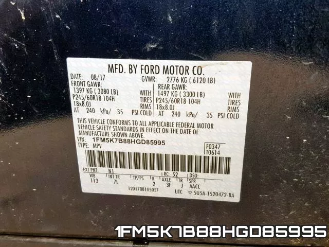 1FM5K7B88HGD85995 фото 2