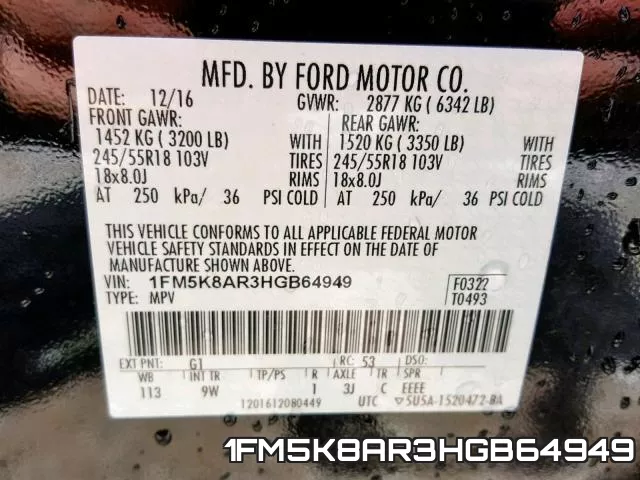 1FM5K8AR3HGB64949 фото 2