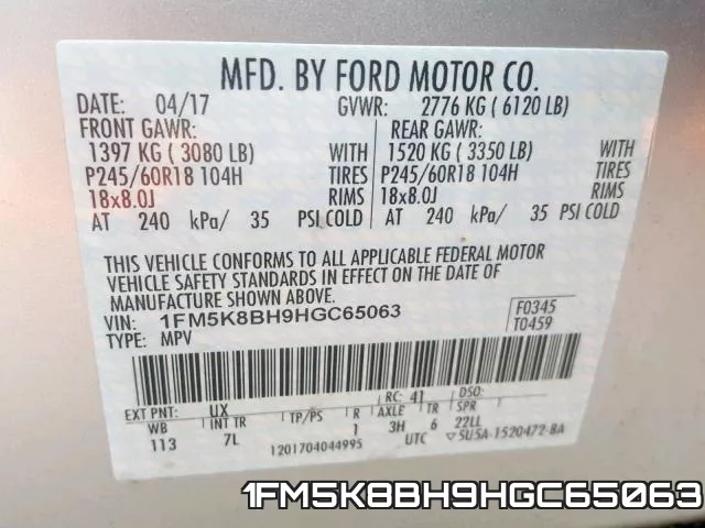 1FM5K8BH9HGC65063 фото 2