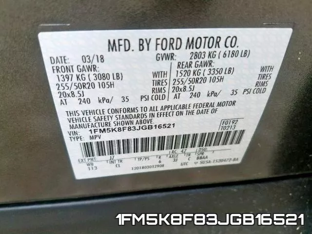 1FM5K8F83JGB16521 фото 2