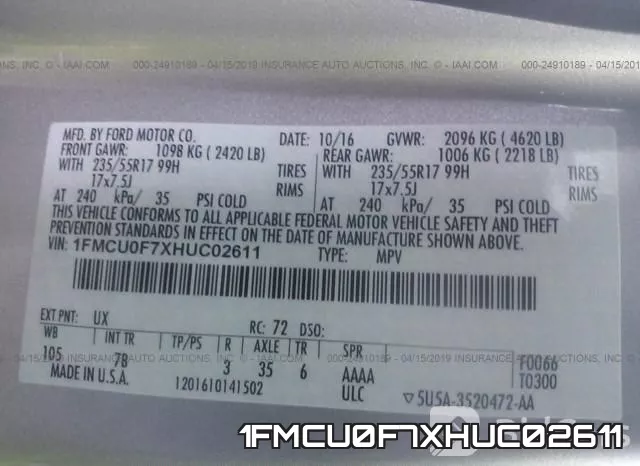 1FMCU0F7XHUC02611 фото 10