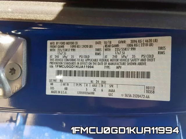 1FMCU0GD1KUA11994 фото 2