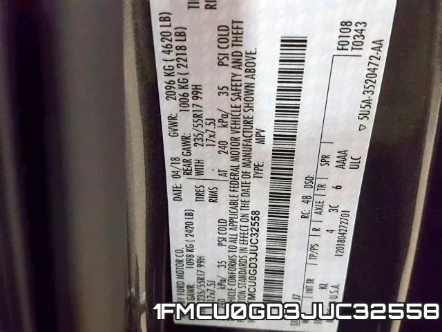 1FMCU0GD3JUC32558 фото 2