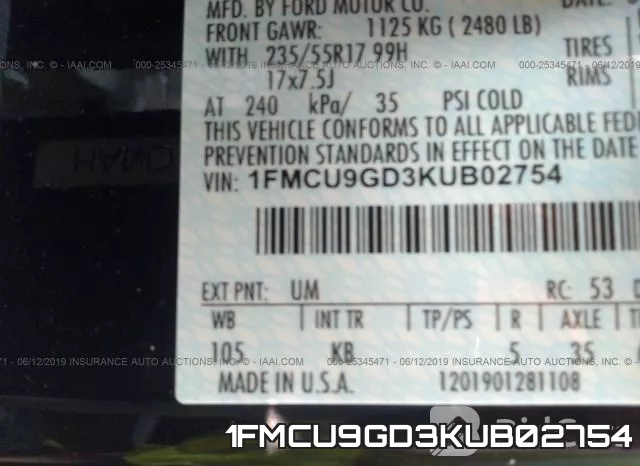 1FMCU9GD3KUB02754 фото 10