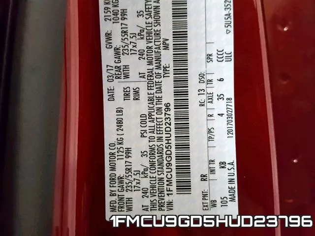 1FMCU9GD5HUD23796 фото 2