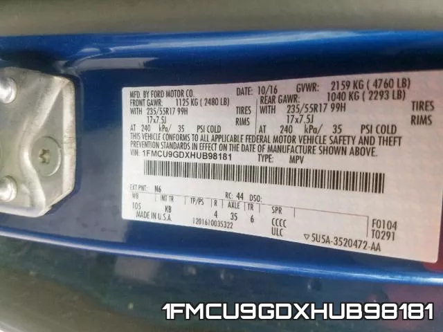 1FMCU9GDXHUB98181 фото 2