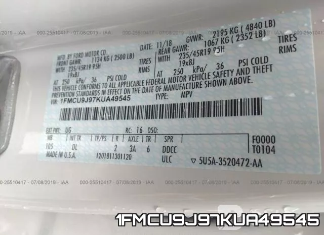 1FMCU9J97KUA49545 фото 10