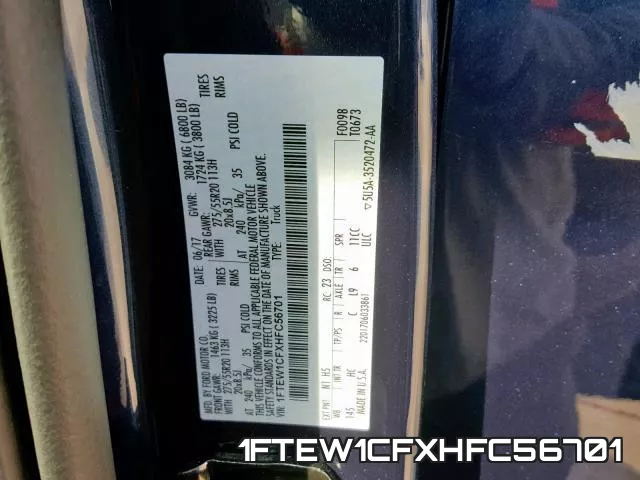1FTEW1CFXHFC56701 фото 2