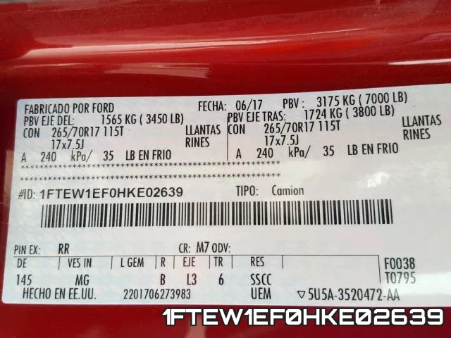 1FTEW1EF0HKE02639 фото 2