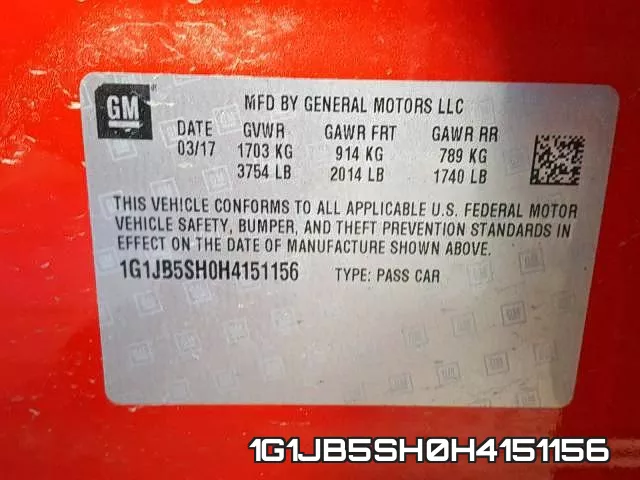 1G1JB5SH0H4151156 фото 2