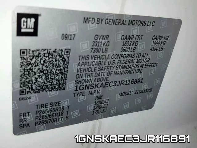 1GNSKAEC3JR116891 фото 2