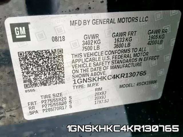 1GNSKHKC4KR130765 фото 2