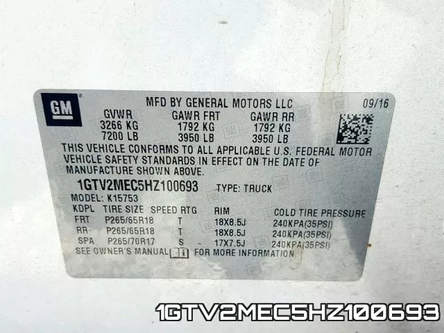 1GTV2MEC5HZ100693 фото 2