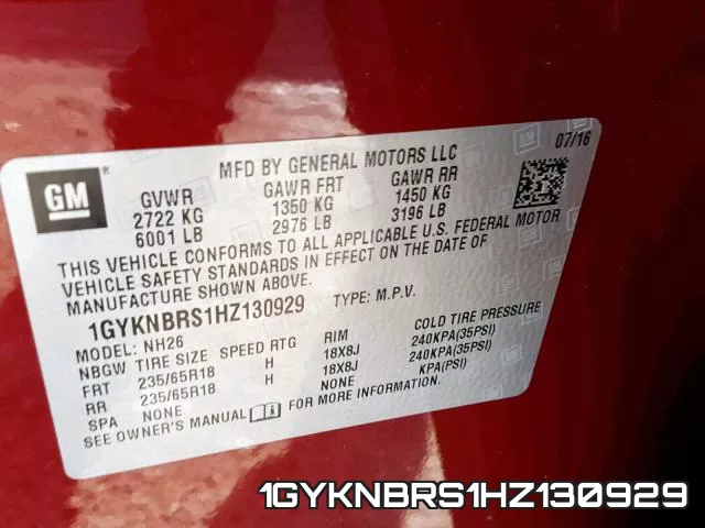 1GYKNBRS1HZ130929 фото 2