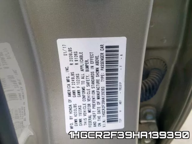 1HGCR2F39HA139390 фото 2