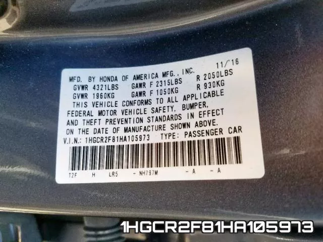 1HGCR2F81HA105973 фото 2