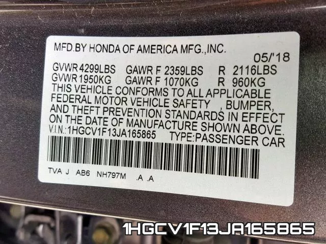 1HGCV1F13JA165865 фото 2