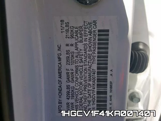 1HGCV1F41KA007407 фото 2