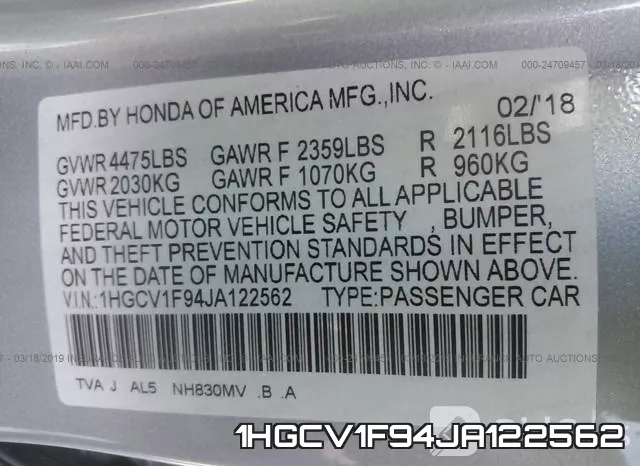 1HGCV1F94JA122562 фото 10
