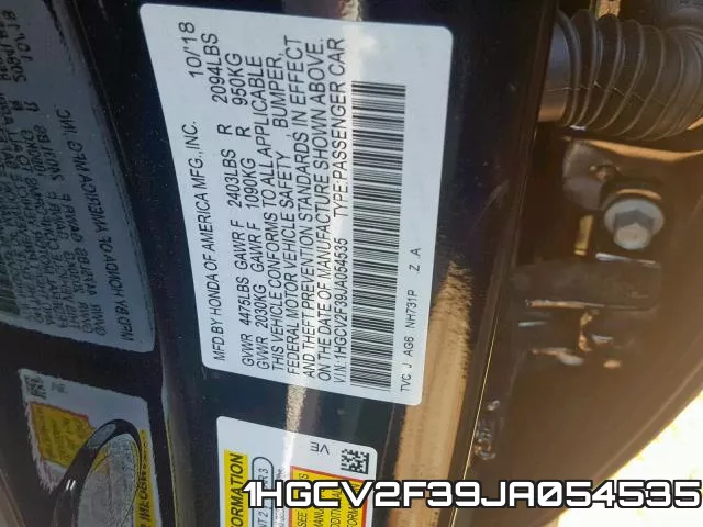 1HGCV2F39JA054535 фото 2