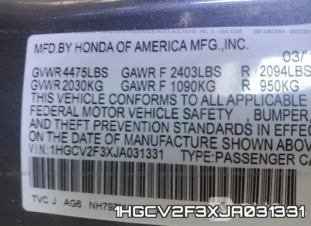 1HGCV2F3XJA031331 фото 10