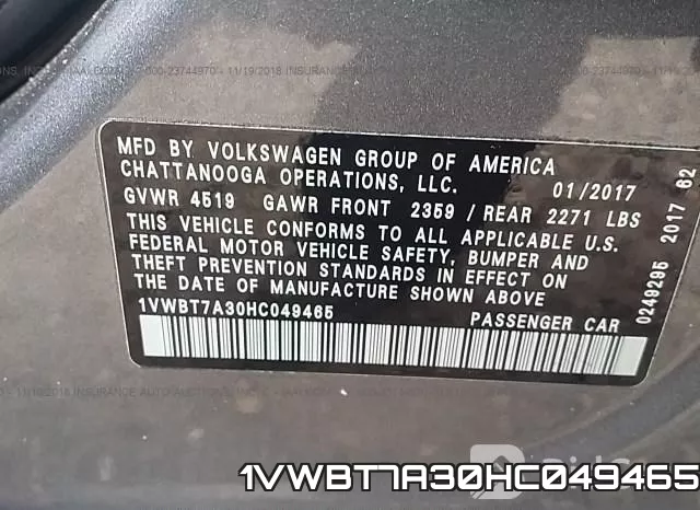 1VWBT7A30HC049465 фото 10