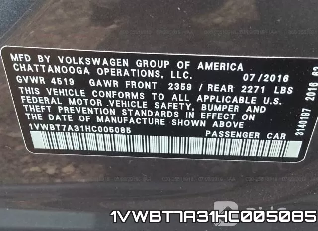 1VWBT7A31HC005085 фото 10