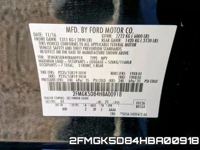2FMGK5D84HBA00918 фото 2