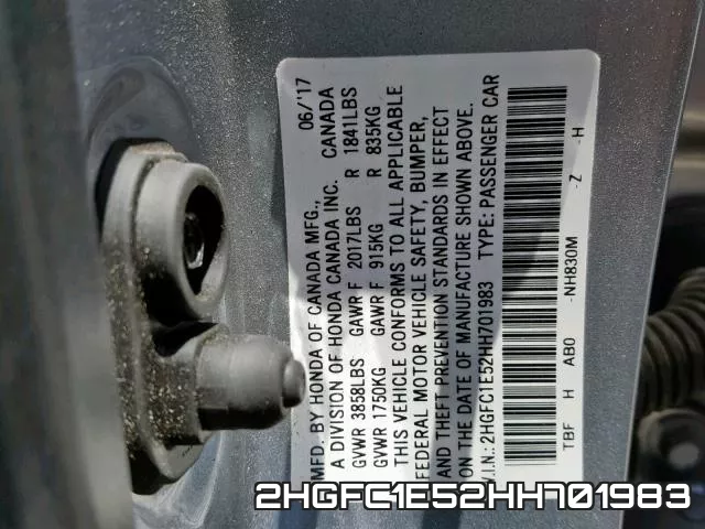 2HGFC1E52HH701983 фото 2
