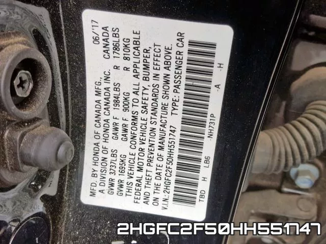 2HGFC2F50HH551747 фото 2