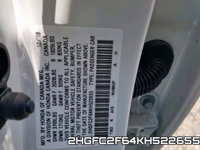 2HGFC2F64KH522655 фото 2