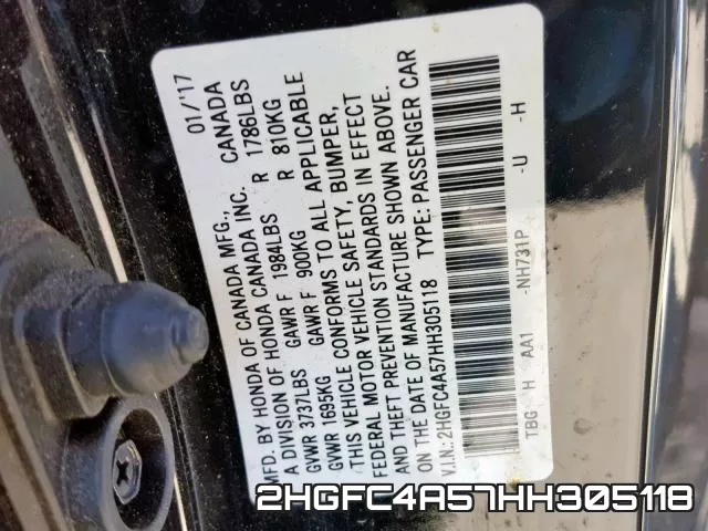 2HGFC4A57HH305118 фото 2
