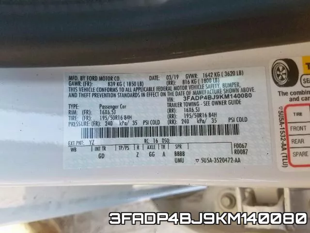 3FADP4BJ9KM140080 фото 2