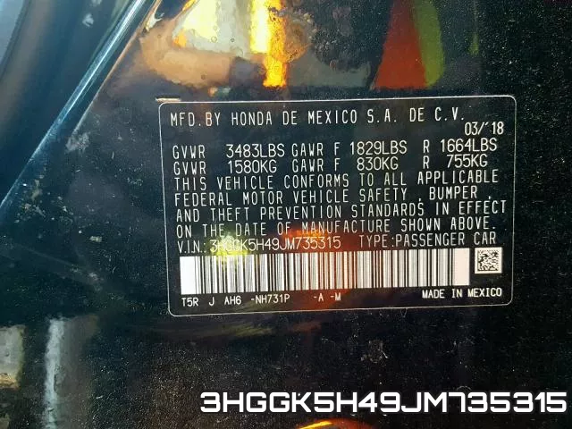 3HGGK5H49JM735315 фото 2