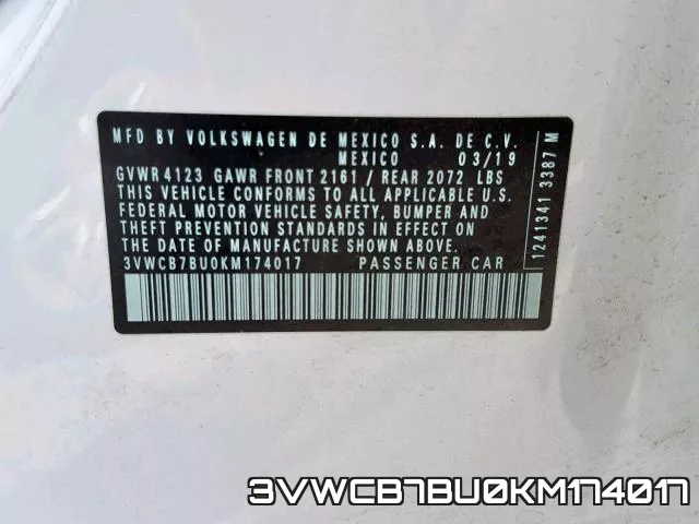 3VWCB7BU0KM174017 фото 2