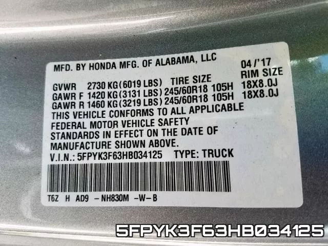 5FPYK3F63HB034125 фото 2