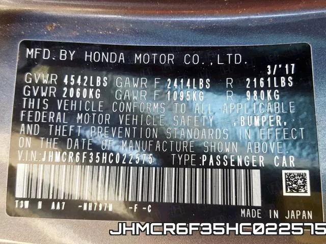 JHMCR6F35HC022575 фото 2