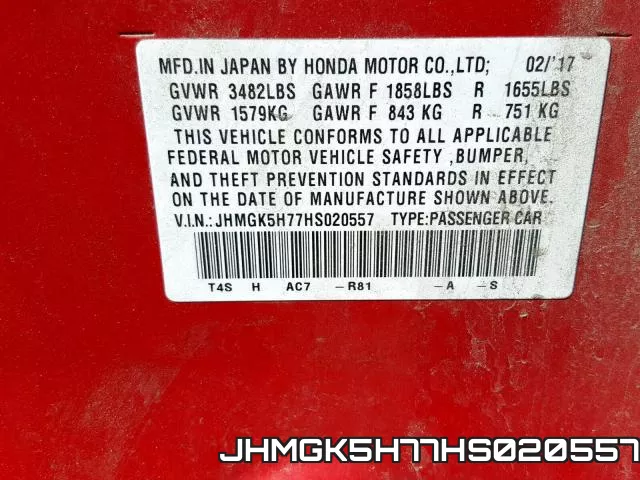 JHMGK5H77HS020557 фото 2